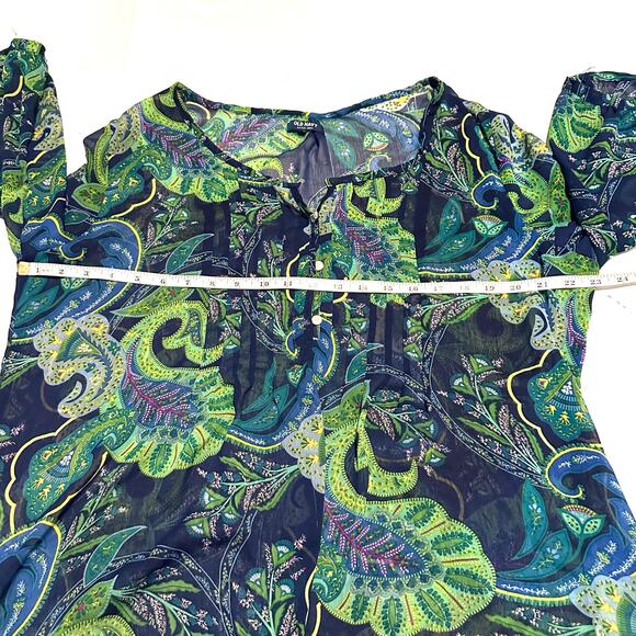 Old Navy Semi Sheer Blue Green Paisley Print Flowy Top Blouse Women's S Small - Picture 6 of 8